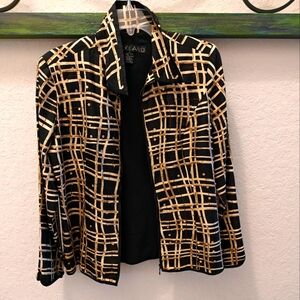 Silkland Black and Gold Silk Jacket w/Sequin Accents Zipper Front Size M